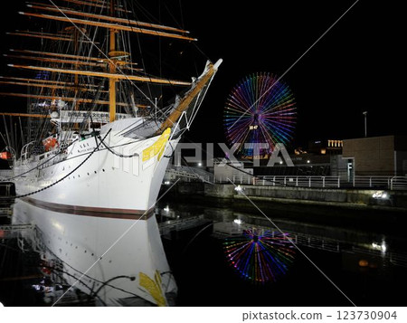 Kanagawa, Yokohama Minato Mirai, Nippon Maru Memorial Park, night view 123730904