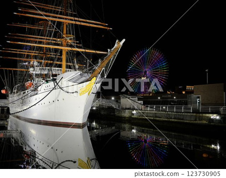 Kanagawa, Yokohama Minato Mirai, Nippon Maru Memorial Park, night view 123730905