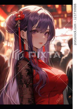 身著中式禮服的魅力女性 身著中式禮服的魅力女性 123730986