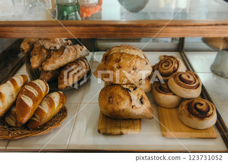 Bread on display, bakery shop, bakery 123731052