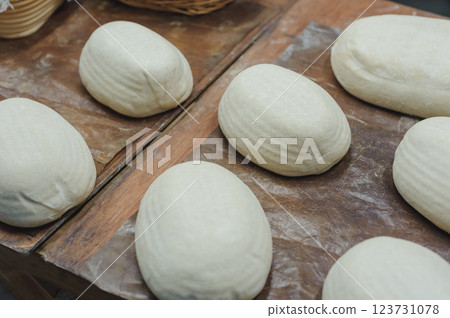 Bread making, dough, shaping 123731078