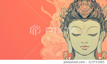 Kannon face on a pink background Kannon face on a pink background 123731083