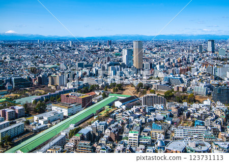 日本東京城市景觀,可欣賞中目黑 Atlas 塔、三軒茶屋站前的胡蘿蔔塔、富士山等。 日本東京城市景觀,可欣賞中目黑 Atlas 塔、三軒茶屋站前的胡蘿蔔塔、富士山等。 123731113