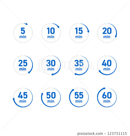 Simple blue 5 minute clock set 123731115