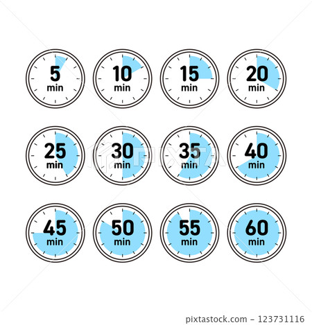 Simple blue 5 minute clock set Simple blue 5 minute clock set 123731116