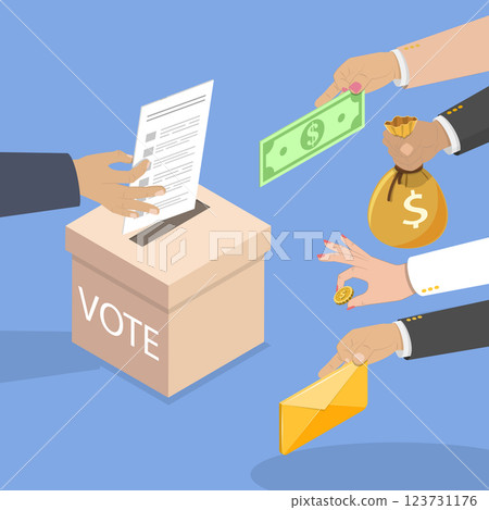 3D Isometric Flat Vector Illustration of Corruption In Politics, Purchasing Votes In Election 123731176