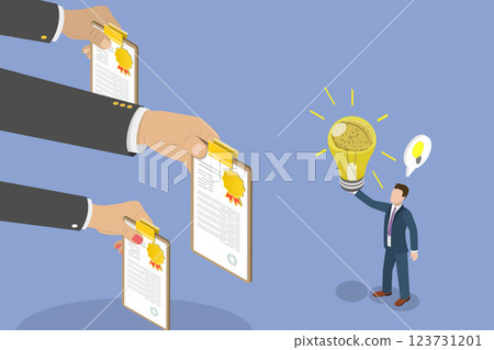 3D Isometric Flat Vector Illustration of Innovative Ideas, Patents, Copyrights and Trademarks 123731201