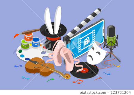 3D Isometric Flat Vector Illustration of Creative Arts, Different Hobbies 123731204