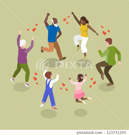 3D Isometric Flat Vector Illustration of Having Fun Together, Three Generations Of Family Jumping And Laughing Joyfully 123731205