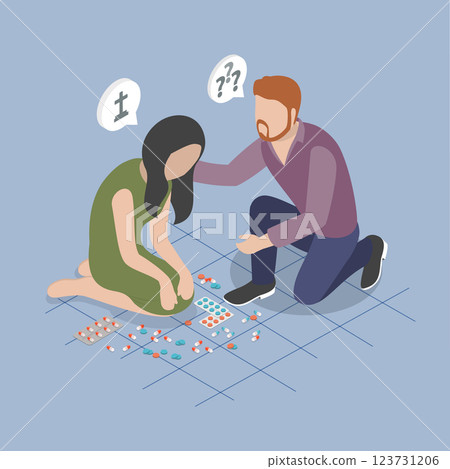 3D Isometric Flat Vector Illustration of Suicide Prevention Day, Support For Mental Depression 123731206