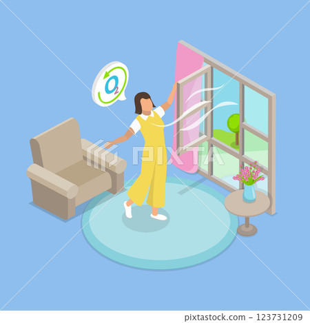 3D Isometric Flat Vector Illustration of Home Ventilation, Wind And Fresh Air In Living Spaces 123731209