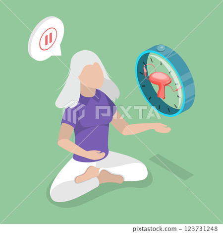 3D Isometric Flat Vector Illustration of Aging and Menopause, Elderly Woman Facing Ticking Fertility Clock 3D Isometric Flat Vector Illustration of Aging and Menopause, Elderly Woman Facing Ticking Fertility Clock 123731248
