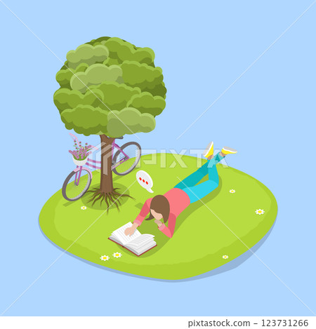 3D Isometric Flat Vector Illustration of Relaxation And Reading, A Combination For Peaceful Moments 123731266