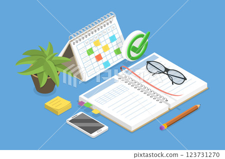 3D Isometric Flat Vector Illustration of Personal Planner, Idea For Organizing Events And Tasks 123731270