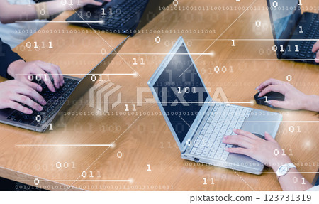 Business scene in the office, IT company, business scene, office work, digital network image Business scene in the office, IT company, business scene, office work, digital network image 123731319