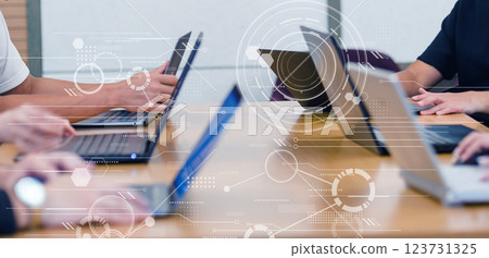 Business scene in the office, IT company, business scene, office work, digital network image 123731325