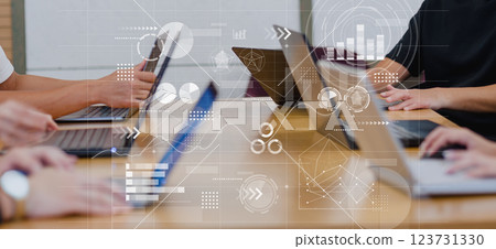 Business scene in the office, IT company, business scene, office work, digital network image 123731330