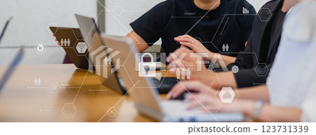 Business scene in the office, IT company, business scene, office work, digital network image Business scene in the office, IT company, business scene, office work, digital network image 123731339