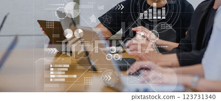 Business scene in the office, IT company, business scene, office work, digital network image 123731340