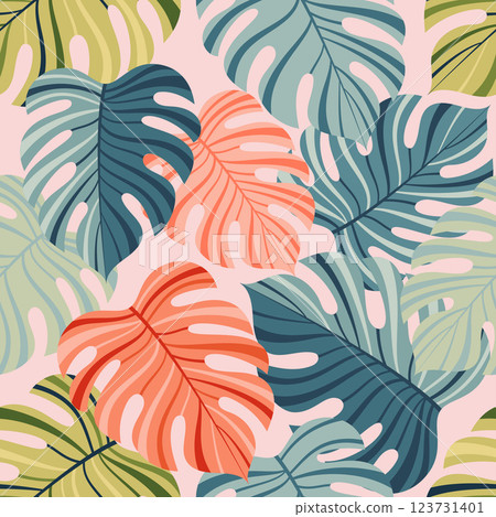 monstera palm leaf seamless pattern monstera palm leaf seamless pattern 123731401