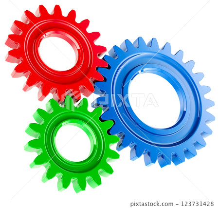 Colored gearwheels, industrial business logotype. 3D rendering 123731428