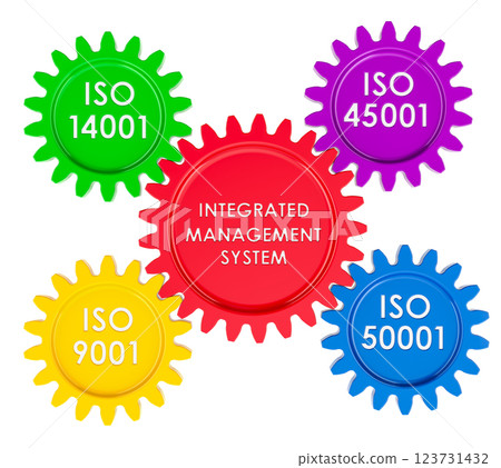 IMS, Integrated Management Systems concept from gears. 3D rendering IMS, Integrated Management Systems concept from gears. 3D rendering 123731432
