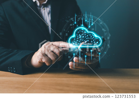 Hand touch icon cloud computing technology.secure backup online digital networking and internet connection service concept.data storage center system sharing management for upload download transfer. 123731553