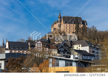 The Marburg Castle, also called Landgrave's castle, on top of the Schlossberg hill above the old town of Marburg, Hesse, Germany, Europe The Marburg Castle, also called Landgrave's castle, on top of the Schlossberg hill above the old town of Marburg, Hesse, Germany, Europe 123731563