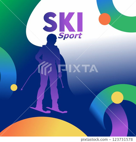 gradient colorful winter sports ski poster. ski sport flyer, winter outdoor event banner 123731578
