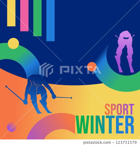 colorful gradient winter sports ski banner template, sports ski flyer, vector 123731579