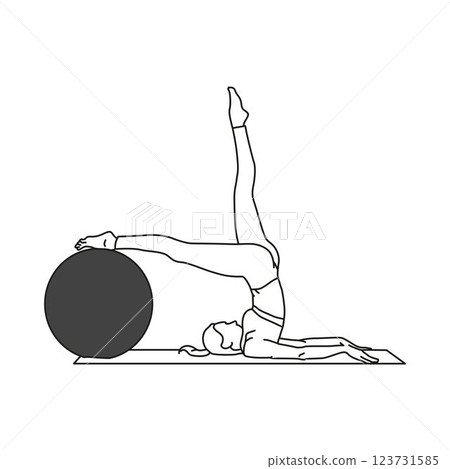Outline woman pilates with big ball. Leg Lift with Gym Ball.Vector illustration 123731585