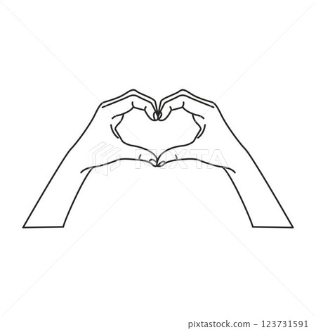 Hand line illustration forming heart shape, two hands vector Hand line illustration forming heart shape, two hands vector 123731591