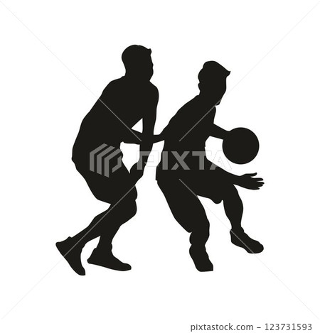 Black and white silhouette of two basketball players fighting for the ball, vector sport Black and white silhouette of two basketball players fighting for the ball, vector sport 123731593