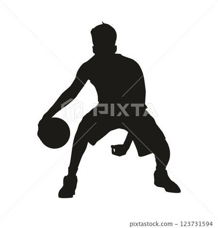 Black and white silhouette of a Basketball Player with a ball Black and white silhouette of a Basketball Player with a ball 123731594