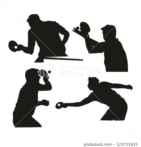 Flat silhouette of male table tennis player half body, forehand stroke, ping pong vector silhouette Flat silhouette of male table tennis player half body, forehand stroke, ping pong vector silhouette 123731635