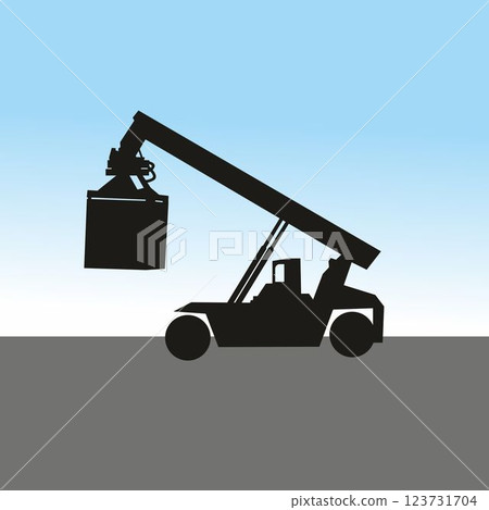 Vehicle Crane Silhouette. Handling Port Lifting Stacking Shipping Containers. vector illustration 123731704