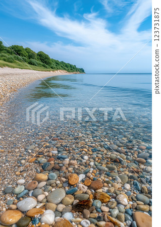 Coastal landscape with pebble beach 123731875