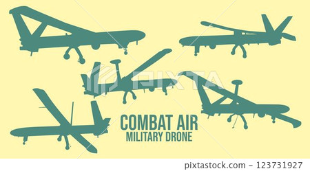 vector silhouette of Combat Air Military Drone Icon Set, unmanned aerial  123731927