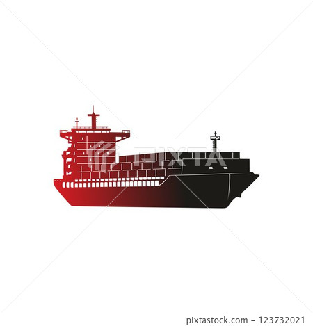 Red gradient container ship silhouette. Sea transport ship logo, cargo ship vector illustration, white background 123732021