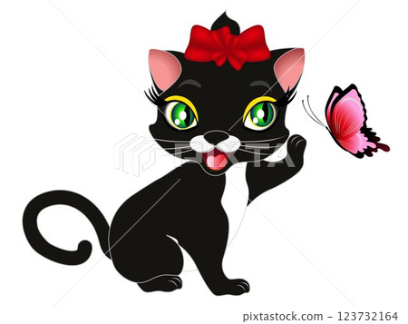 Cute kitten playing with a butterfly. Cute kitten playing with a butterfly. 123732164
