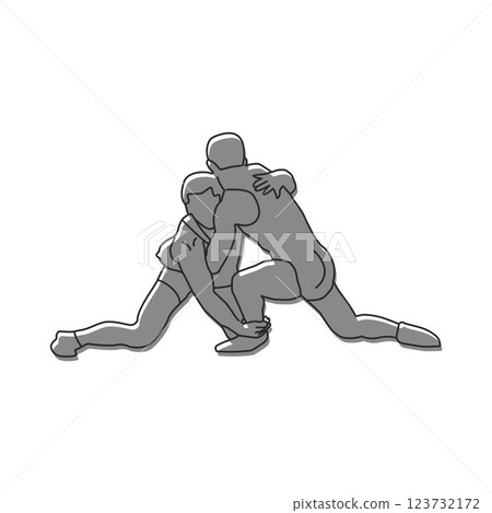 silhouette of two wrestlers, Vector graphic shape with flat black and gray lines silhouette of two wrestlers, Vector graphic shape with flat black and gray lines 123732172