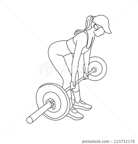 line art vector illustration of gym exercise woman waist movement, Woman Lifting Weights 123732179