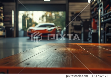 Modern Cinematic Garage Interior with Luxury Vehicle Modern Cinematic Garage Interior with Luxury Vehicle 123732372
