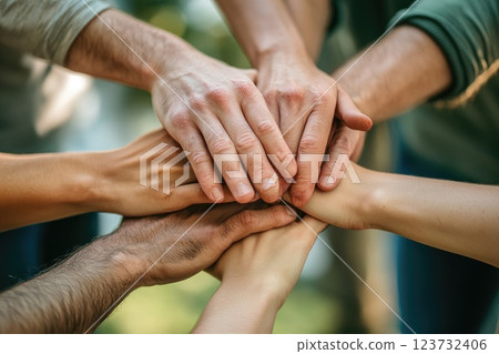 Unity Through Hands: A Symbol of Teamwork and Collaboration Unity Through Hands: A Symbol of Teamwork and Collaboration 123732406