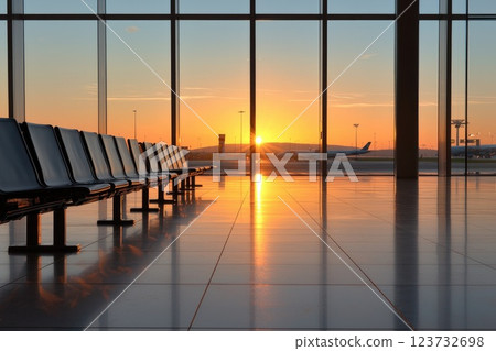 Sunset View from an Airport Waiting Area 123732698