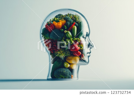 Creative Double Exposure of Human Head and Fresh Vegetables Creative Double Exposure of Human Head and Fresh Vegetables 123732734