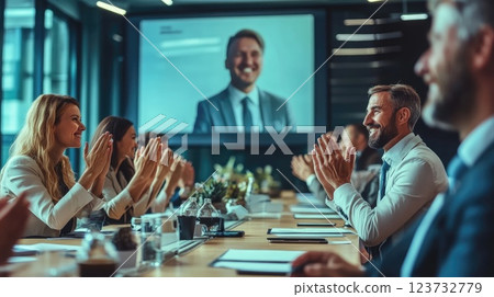 Successful Business Team Applauding in Modern Meeting Room 123732779