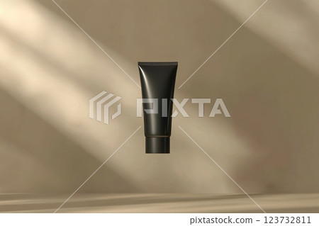 Floating Aluminum Cosmetic Tube Mockup with Graceful Lighting and Shadow Effects 123732811