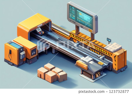 A computerized machine with a yellow and orange exterior 123732877