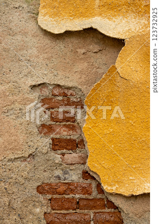 Yellow peeled off facade, Czechia 123732925